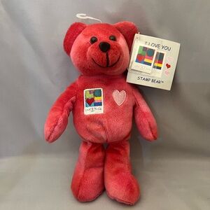 NWT USPS I Love You Stamp Bear Bean Bag Plush Stuffed Animal Timeless Toys 2002